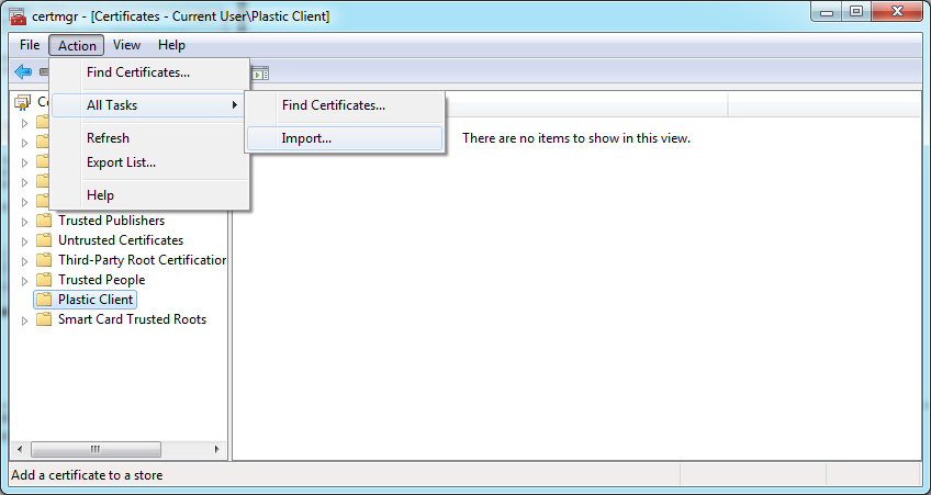 Certificate import wizard