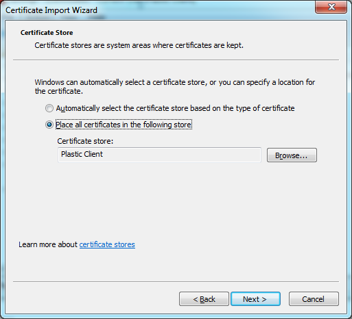 Certificate import wizard - store certificate