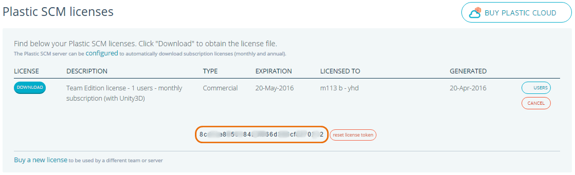 Copy the license token
