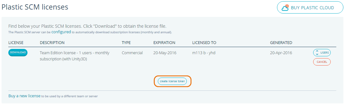 Create license token