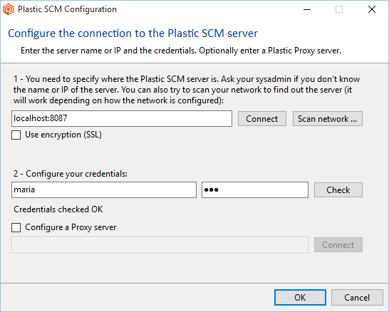 User and password configuration screen