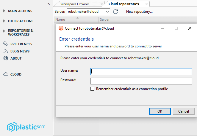 Entering the credentials to access the cloud server