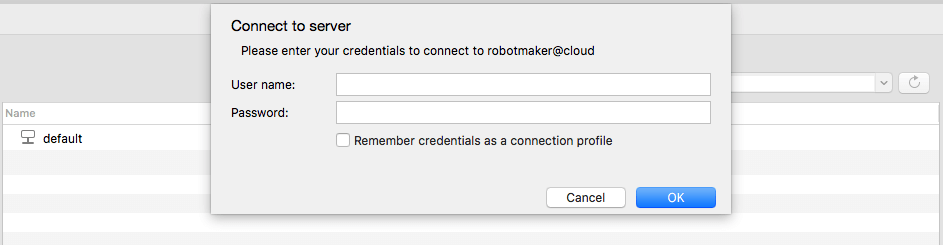 Entering the credentials to access the cloud server