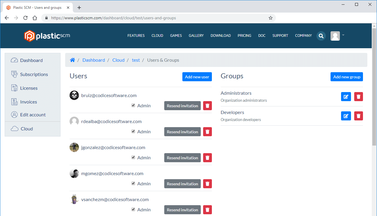 Cloud users and groups