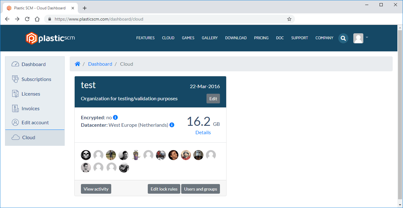 Cloud organizations page