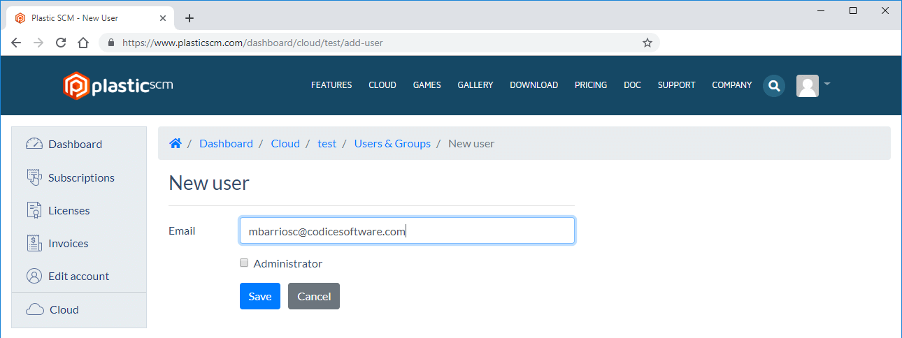 Cloud organization - Add user