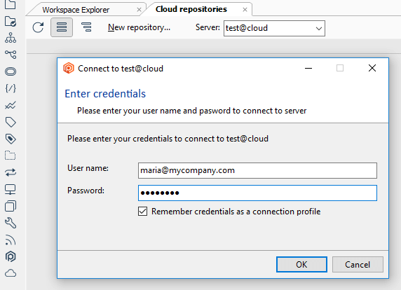 Entering the credentials to access the cloud server