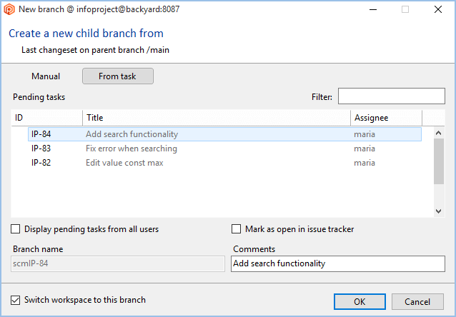 Creating a new branch for the task