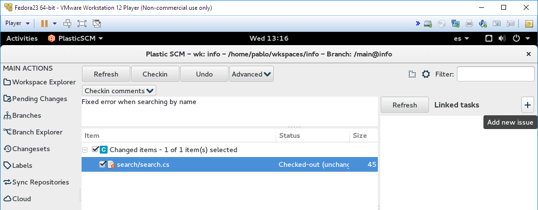 Plastic SCM - Linux - Checkin dialog and Add new issue option