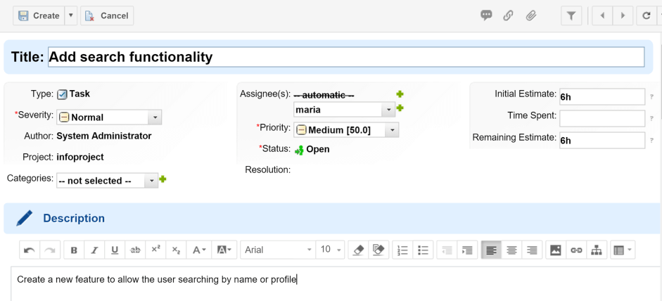 Creating a task in Polarion