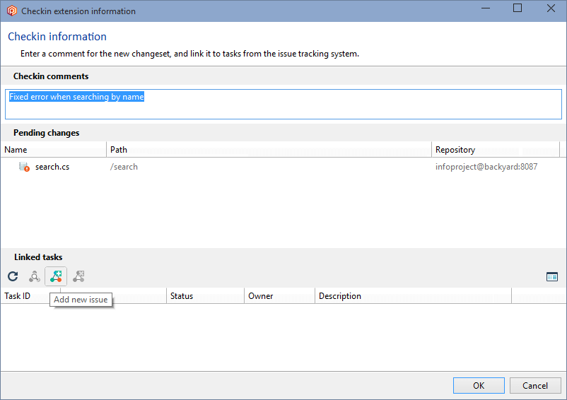 Plastic SCM - Windows - Checkin dialog and Add new issue option