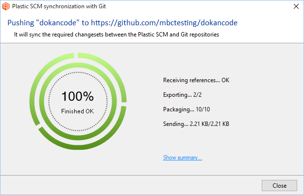 GitSync - Plastic side - Sync summary