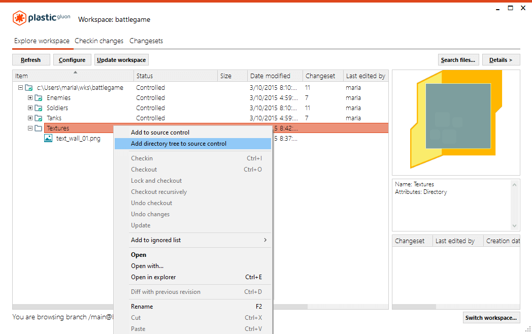 Add directory tree to source control