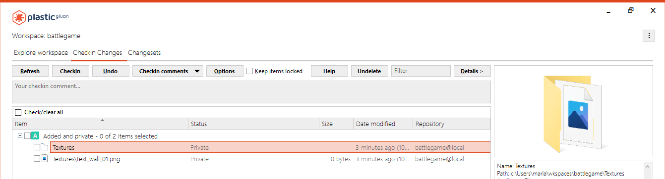 Add from Checkin changes view