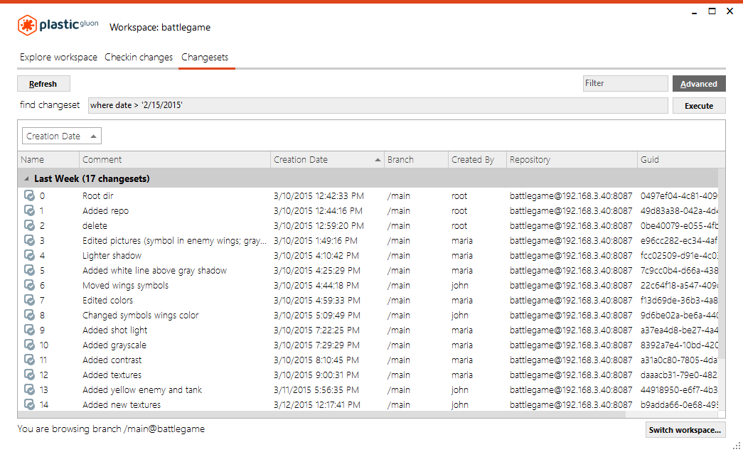 Changesets view - Advanced search