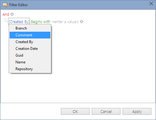 Changesets view - Filter editor