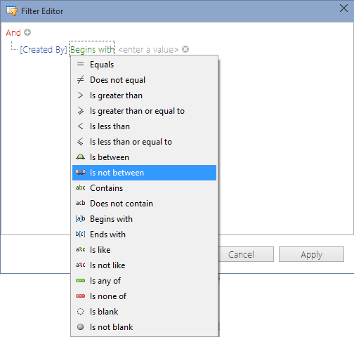 Changesets view - Filter editor