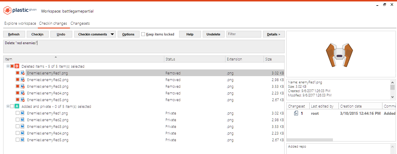 Gluon - Checkin deleted items