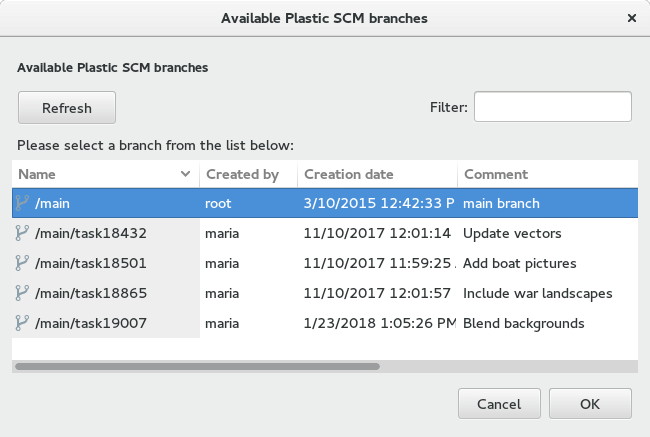 Gluon - Linux - Switch branch dialog