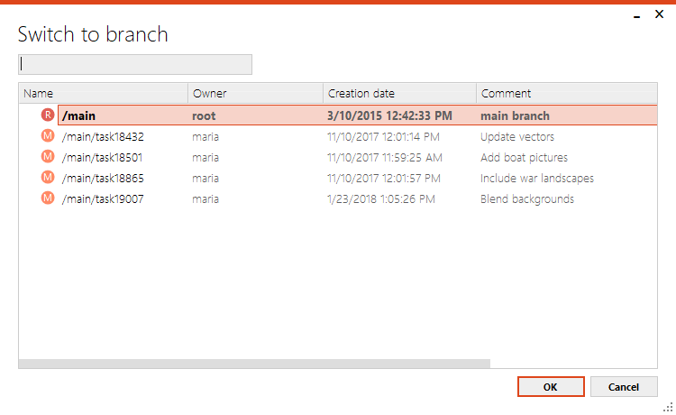Gluon - Windows - Switch branch dialog