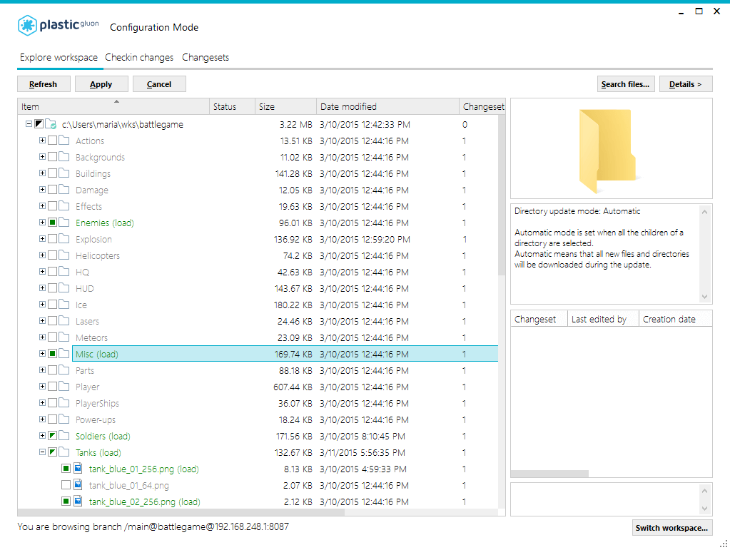 Configuration mode view - Load items