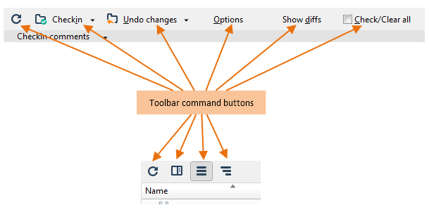 Command buttons in a view's toolbar