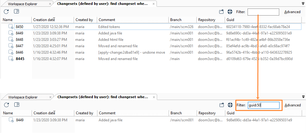 Filtering by column the rows of a table