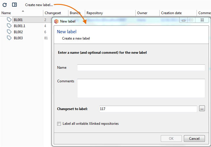 Create new label dialog