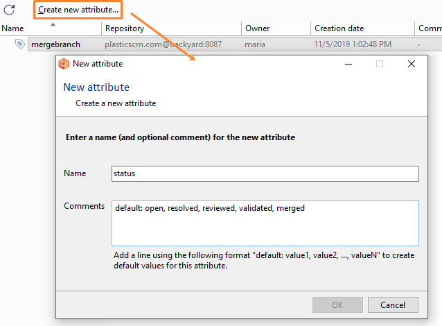 Plastic SCM GUI - Windows - Create new attribute