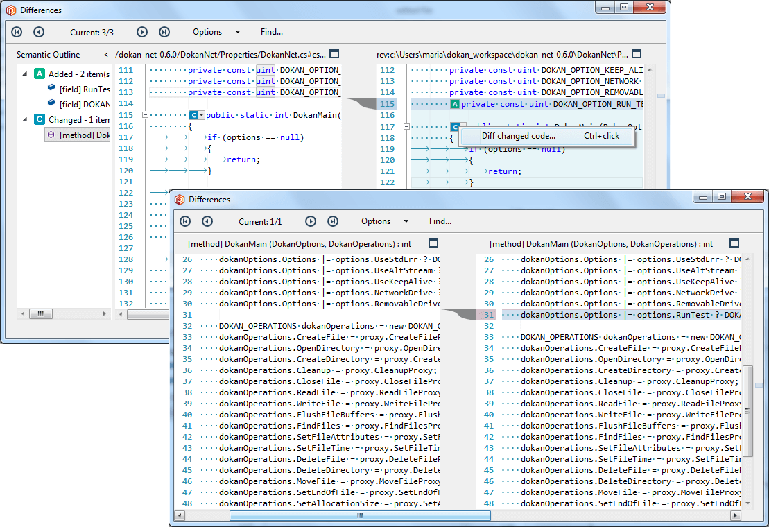 Built-in semantic diff - Semantic mode - Differences
