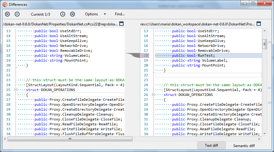 Built-in semantic diff - Text mode