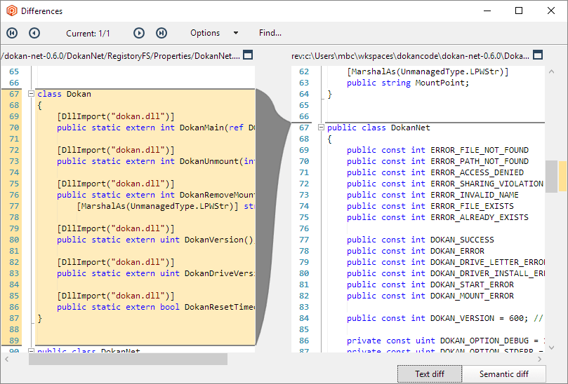 Difference block display - Deleted regions