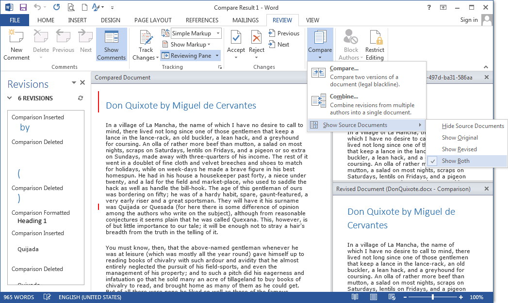 Diffing a Word document