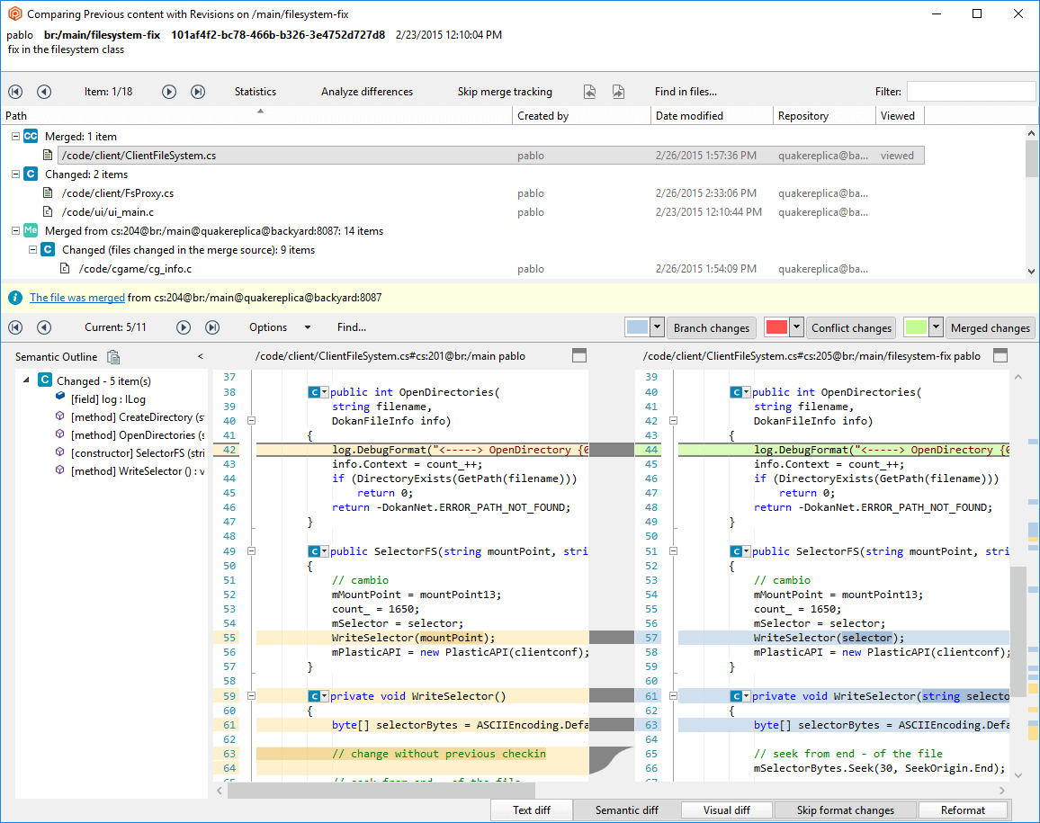 Diff branches and changesets - CC explained