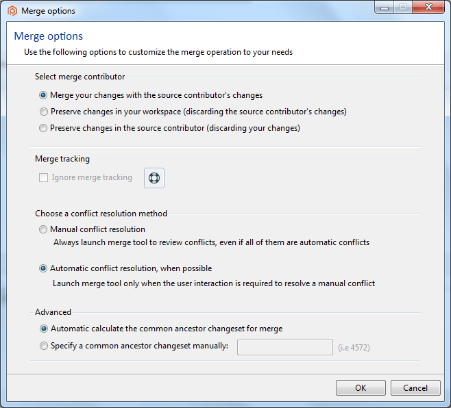 Merge options dialog Merge options dialog