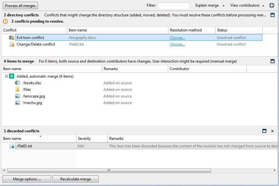 Merge Organizer window