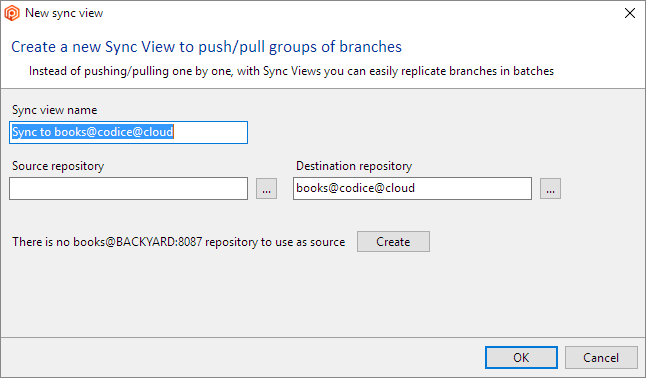 Repository - Create Sync view - Create repository