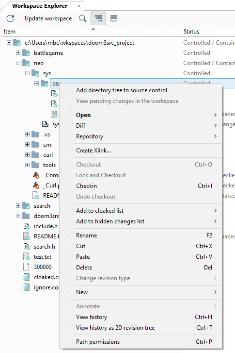 Commands for Source-Controlled Items