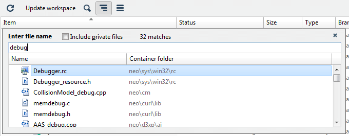 Workspace Explorer: Search example