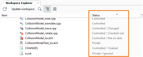 Workspace Explorer: Status