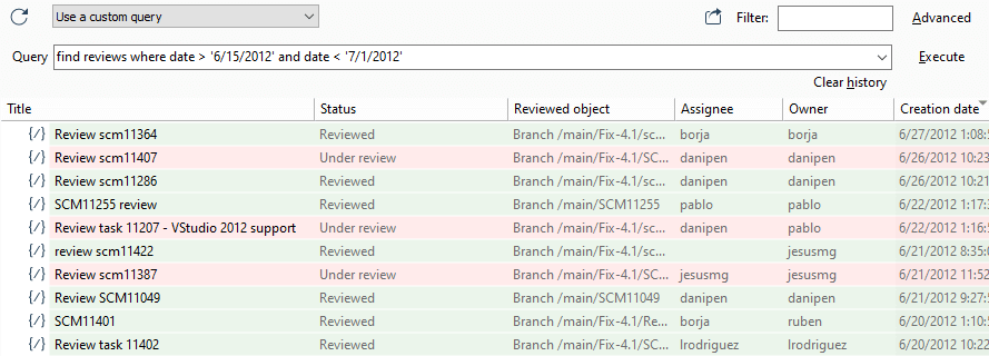 Plastic SCM GUI - Windows - Code Review view