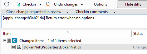 Plastic SCM GUI - Windows - Checkin and mark as Done the change request