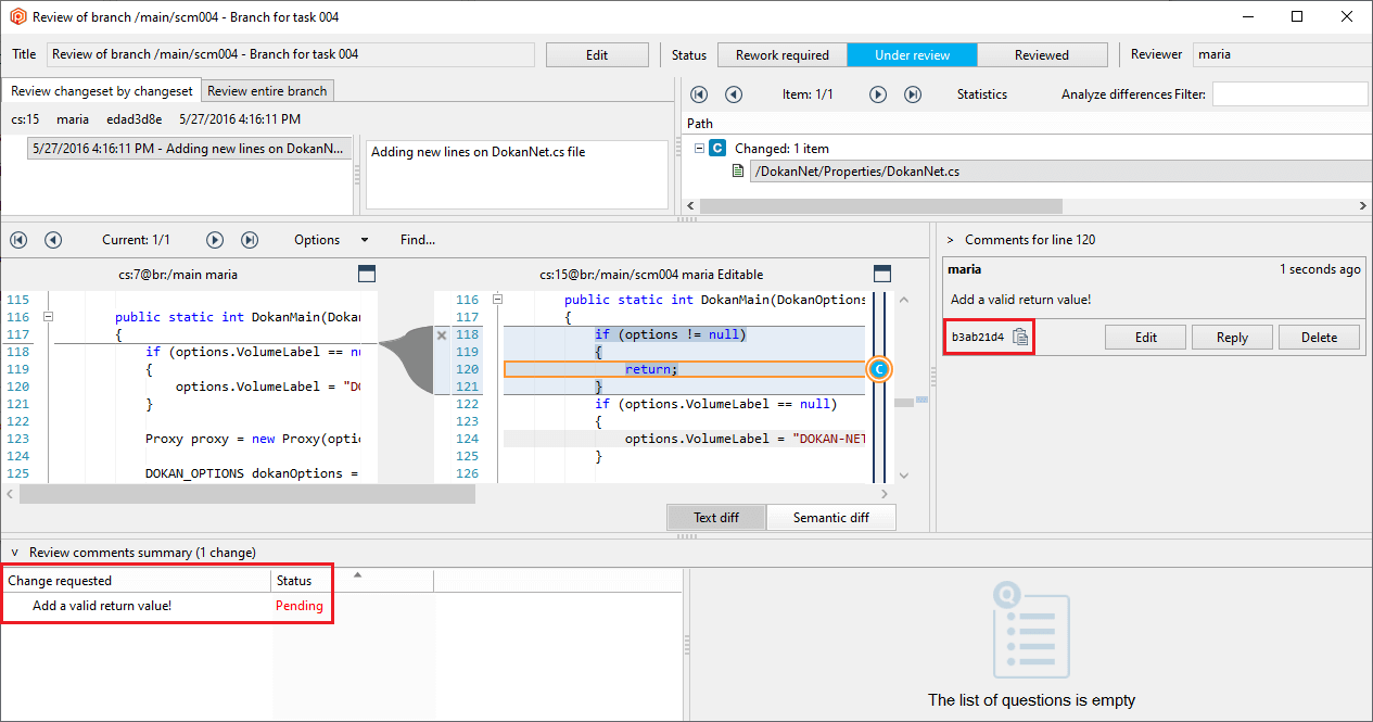 Plastic SCM GUI - Windows - Added change request
