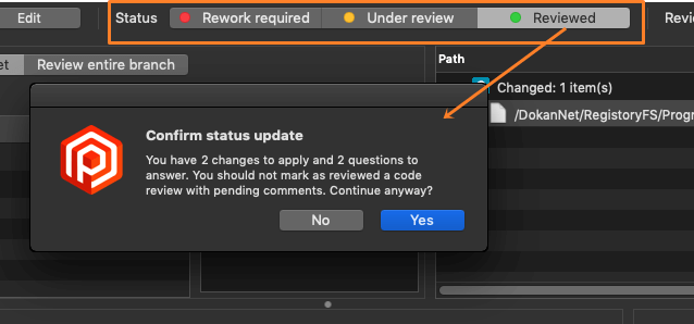 Plastic SCM GUI - macOS - Confirm status update