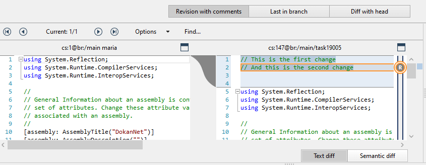 Plastic SCM GUI - Windows - Revision with comments