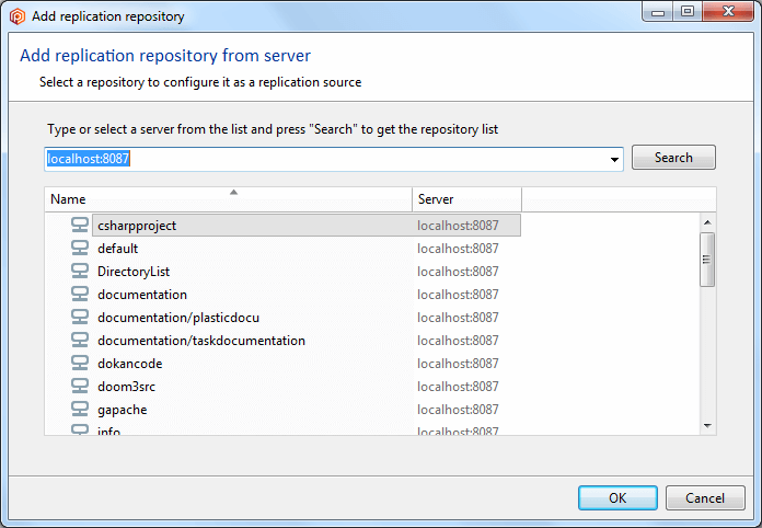 Creating a new sync view - Select server