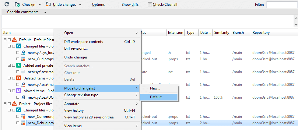 Move to other changelist