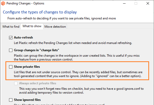 Pending changes view - Show private items