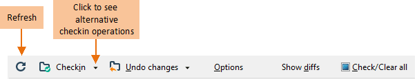 The pending changes view toolbar The pending changes view toolbar