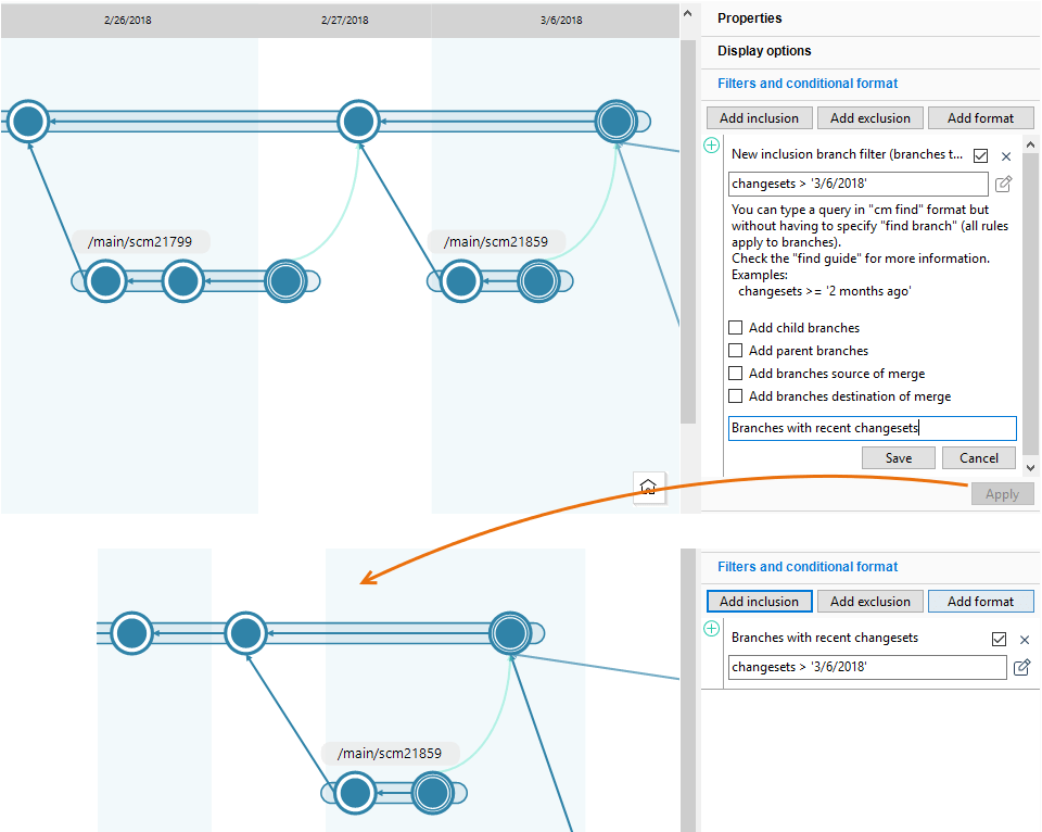 Branch Explorer - Inclusion example: Display only the branches containing changesets created after a certain date